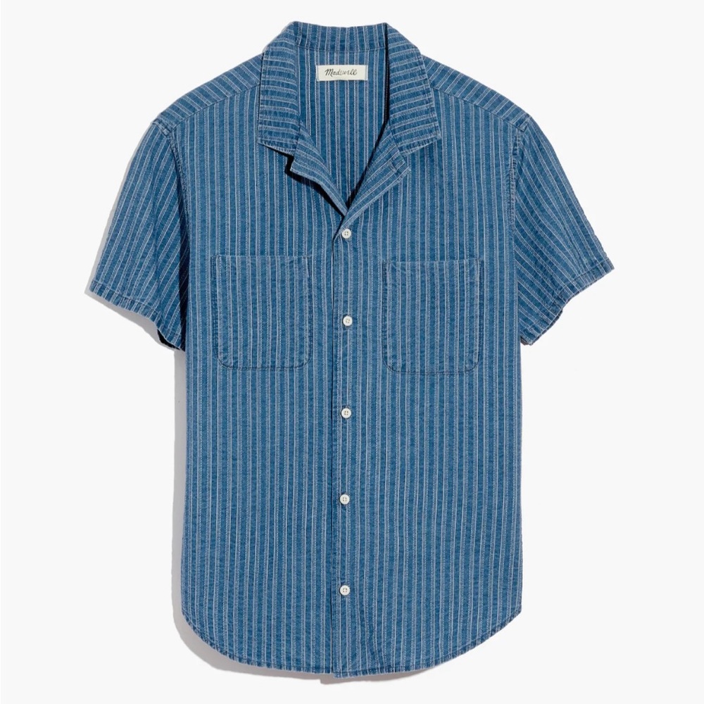 Indigo Easy Camp Shirt in Textured Stripe